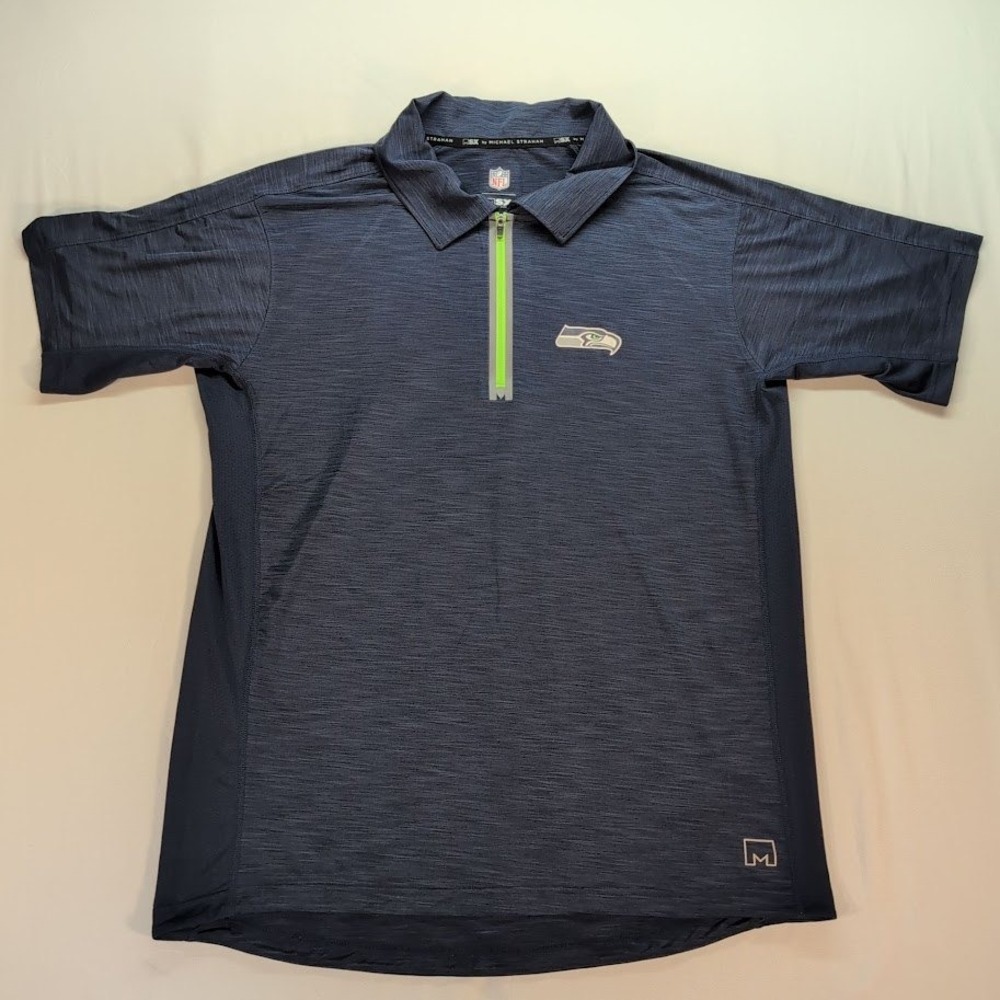 Seattle Seahawks MSX Michael Strahan Mens Polo Large 1/4 Zip NFL Shirt